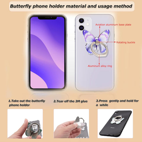 Butterfly Cell Phone Ring Stand Holder, Cute Butterfly Pattern Painted Metal Finger Stand Kickstand 360°Rotation Phone Ring Holder Stand Ring Hand...