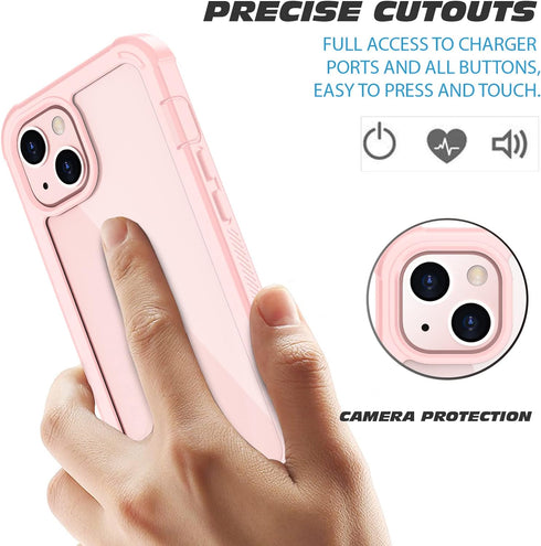 iPhone 13 Full Body Bumper Case, Anti-Scratch Screen Protector, Slim, Shockproof, Dustproof, Lightweight, Pink...