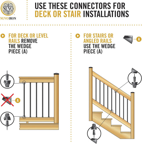 Nuvo Iron SRAR Connections-20 Pack installs one 10 Pack of Round balusters on Stair predrilled Holes Railing Adapter, Black...