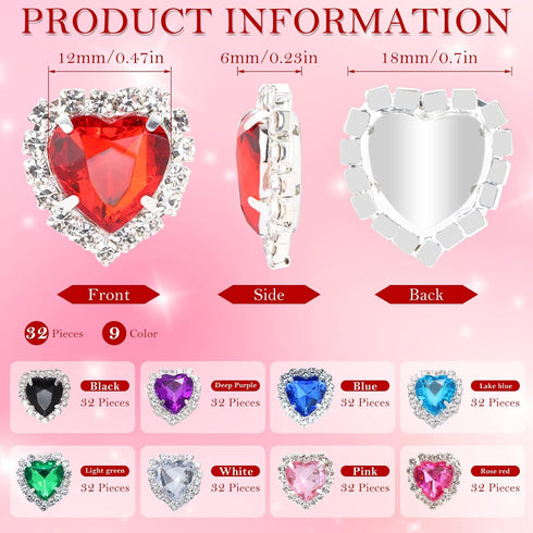 Heart Flatback Rhinestones Buttons 32Pcs Heart Charms for Nails,Sew on Rhinestone Embellishments Diamond Crystal Rhinestones for Wedding Clothing ...