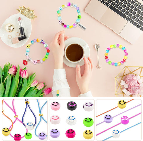 400PCS Smile Face Beads, 10mm Acrylic Round Smile Happy Face Loose Spacer Beads for Jewelry Making Bracelet Earring Necklace DIY Craft (Multi-colo...