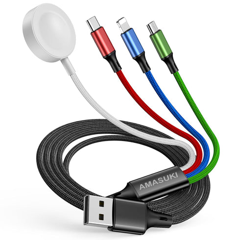 Travel 4 in 1 iWatch & iPhone Charger,Multi Charging Cable for Apple Watch Charger Wireless USB C Micro Nylon Compatible with iWatch Ultra/SE/9/8/...
