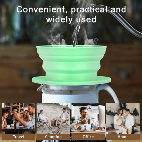 2 Pieces Collapsible Paperless Travel Pour Over Coffee Dripper Kit, Single Cup Travel Pour Over Coffee Maker Camping, Portable Silicone PourOver C...