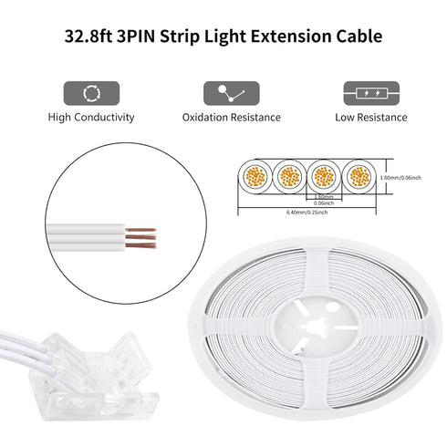 RGBZONE 10Pcs ???????? ?????? ?????? ?????????? ???? ???????? ???????????????????? and 32.8ft 3Pin LED Extension Wire for 8mm Wide IP20/IP65 WS281...
