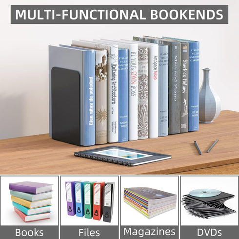 VFINE Bookends 1 Pair, Bookends for Shelves, Metal Black Book Ends for Shelves, Book Ends for Heavy Books, Book Shelf Holder for Home Office...
