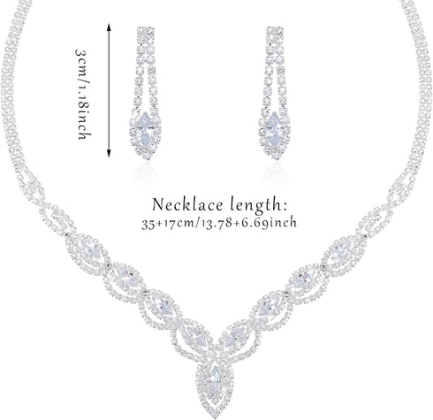 Yolev Bridal Wedding Jewelry Sets Bride Rhinestone Necklace Earrings Set Prom Jewelry Set Party Jewelry Set for Women...