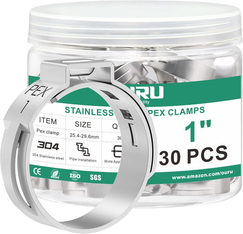 30PCS 1 Pex Crimp Ring,304 Stainless Steel Pex Cinch Clamps,Single Ear Hose Clamps for Pex Fittings Pipe Tubing...