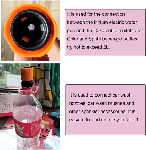 2 Pack Coke Water Bottle Quick Release Connector Adapter with Absorption Hose for Cordless Washer Gun Portable Electric Power Cleaner Sprayer Car ...