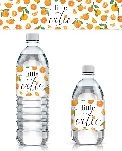 Orange Little Cutie Baby Shower Water Bottle Labels, Waterproof Stickers for Water Bottles - 24 Count...