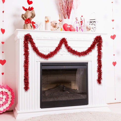 Boao 66 Feet Valentine's Day Tinsel Garland Decoration Red Heart Tinsel Garland Shiny Hanging Metallic Ornaments for Valentine's Day Wedding Decor...