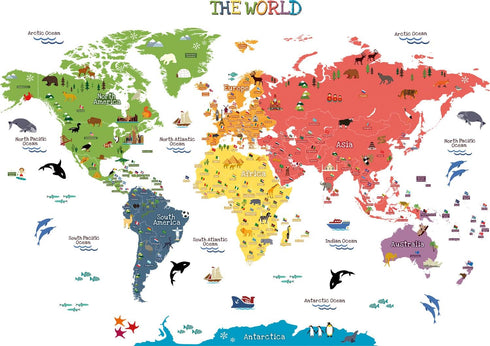 HomeEvolution Kids Educational Removable World Map Peel and Stick Large Wall Decals Stickers for Children Nursery Bedroom Living Room…...