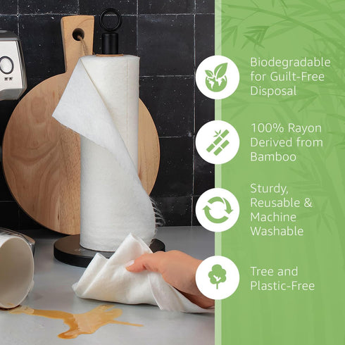1 Roll of Bamboo Reusable Paper Towels - Heavy Duty & Super Absorbent | Durable, Ecofriendly Machine Washable Paper Towels | 100% Rayon Derived Fr...
