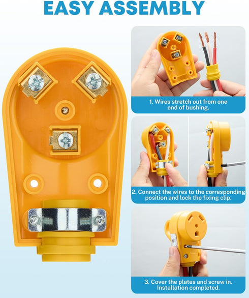 Kohree 30 Amp RV Plug Female, RV Receptacle Heavy Duty Replacement 125/250V, NEMA TT-30R Plug with Ergonomic Grip Handle for RV Camper Caravan Mot...
