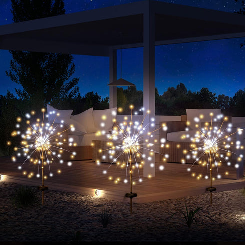 JJGoo Solar Garden Lights Solar Firework Lights, 2 Pack 120 LEDs 2 Lighting Modes Solar Lights Outdoor Waterproof for Patio Walkway Pathway Party ...