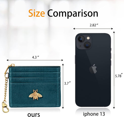 SEAVILIA Teal Card Holder Keychain Wallet for Women/Men with ID Window Rfid Small Bee Slim Minimalist Wallet...