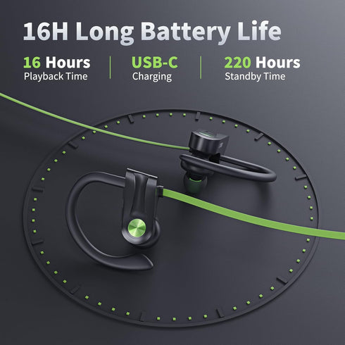 Bluetooth Headphones, Wireless Earbuds IPX7 Waterproof Bluetooth 5.3 Headphones with 16Hrs Playtime Stereo Bass Headsets with Mic Running Headphon...