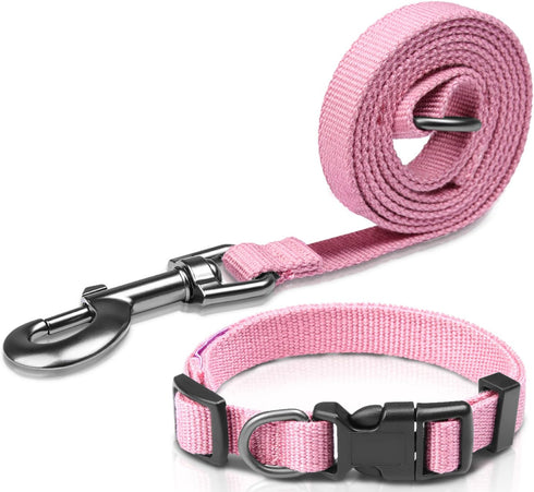 Pink Dog Collar and Leash Set for Medium Dogs Soft and Breathable of 90% Rayon from Bamboo and 10% Polyester Comfortable Skin-Friendly, Adjustable...