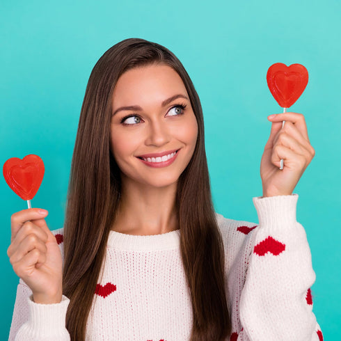 The Dreidel Company Lollipops Red Double Heart Shaped Cherry Flavored, Individually Wrapped, 12-Pack...