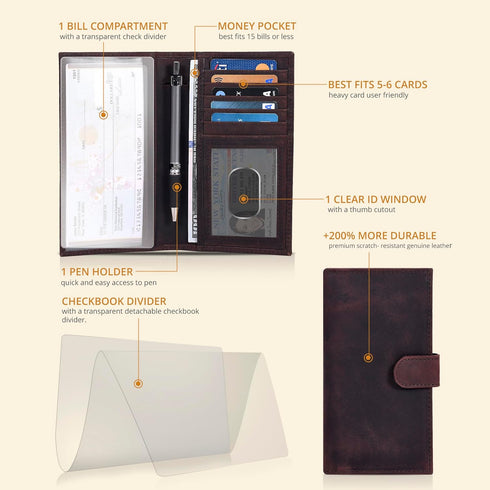 Oak Leathers Checkbook Cover Slim Minimalist For Men with RFID Blocking Credit Card Holder Wallet...