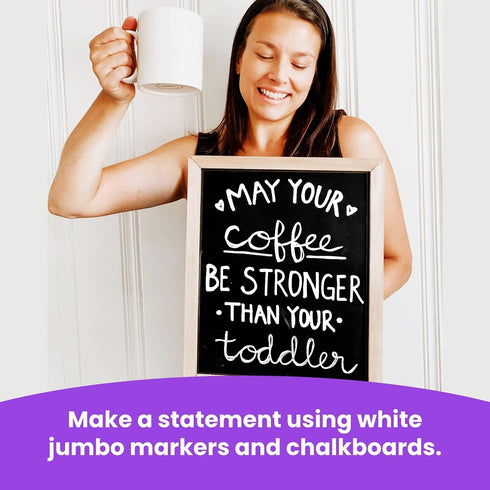 White Jumbo Chalk Markers - 15mm Window Markers | Pack of 2 White pens - Use on Cars, Chalkboard, Whiteboard, Blackboard, Glass, Bistro | Loved by...