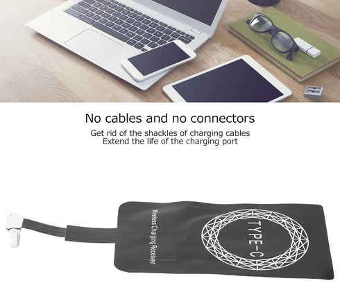 Qi Type C Ultra Thin Charging Receiver, Type C DC 5V/800mA Universal Charger Adapter Portable Qi Charging Receiver for Mobile Phone...