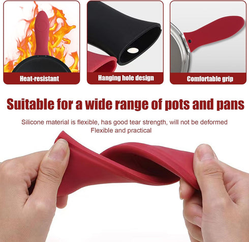 2 Pack Silicone Pan Handle Sleeve, Heat Resistant Cast Iron Skillet Handle Covers for Pots and Pans, Assist Handle Holder Grip for Kitchen Frying ...