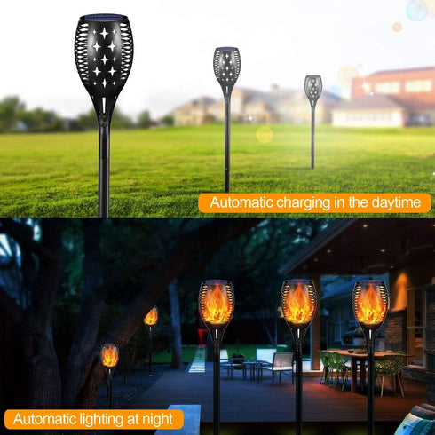 Solar Torch Lights, Waterproof Flickering Flames Solar Lights Outdoor Landscape Decoration Lighting Dusk to Dawn Auto On/Off Security Light for Ga...