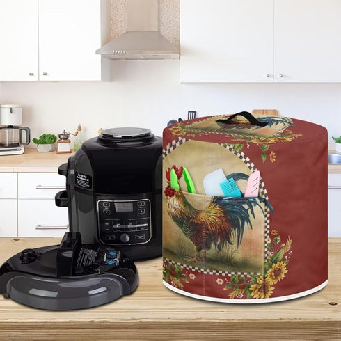 Sunflower Rooster Kitchen Pressure Cooker Protector, Dust Cover for Small Appliances with Handles & Pockets, Lightweight Air Fryer Cover, Kitchen ...