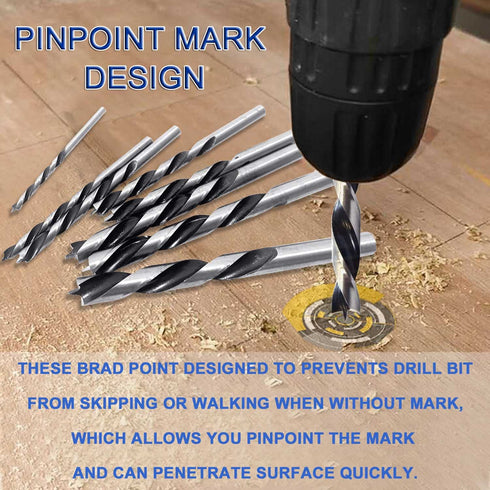 JONMON Brad Point Drill Bits - 8 Pcs 3-10mm Spur Point Spiral Twist Wood Metric Drill Bits with Durable Case Wood Working Tool for Hardwood or Sof...