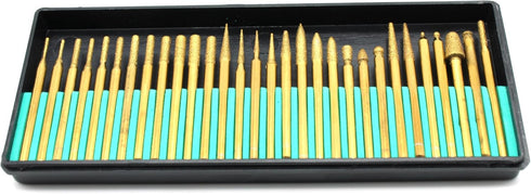 30 pc Titanium Diamond Coated Burrs Glass Drill Bit Grit 120 Medium with 1/8 Inch Shank for Dremel and Other Rotary Tools...