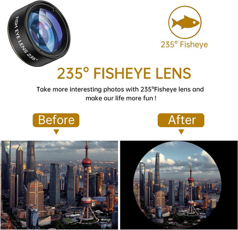 Phone Camera Lens 3 in 1 Kit, COSULAN Phone Lens Kit - 235° Fisheye Lens + 25X Macro Lens + 0.62X Wide Angle Lens, Clip on Cell Phone Lens Camera ...