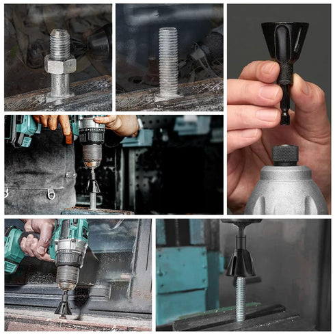 1/4" Hex Shank Deburring External Chamfer Tool, Remove Burr Tools with Tungsten Carbide Blade for Repairing Damaged Bolts 3/16"- 1" (5mm-25mm)...