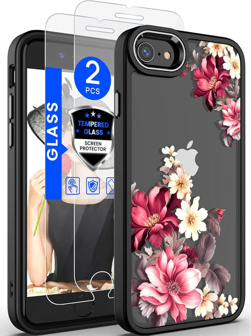 Dretal for IPhone SE 2022/2020 Case,IPhone 8/7 Case,with Tempered Glass Screen Protector,Military Grade Drop Tested Hard Back & Soft Edge Slim Flo...