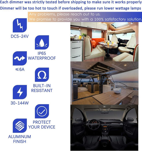 ALOVECO 12 Volt DC Dimmer Switch PWM for LED RV Lights Interior, 5-24 Volts LED Ceiling Dome Lights Dimmer and Switch for Camper, Recreational Veh...