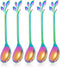 5 Pcs Rainbow Leaf Coffee Spoons, 4.7 inch Stainless Steel Ice-Cream Tea Sugar Spoons, Espresso Stirring Spoons for Mixing, Cold Drink, Dessert, P...