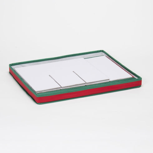 Household Essentials 540RED Holiday China Storage Chest with Lid and Handles, Cocktail Glasses and Red Canvas with Green Trim...
