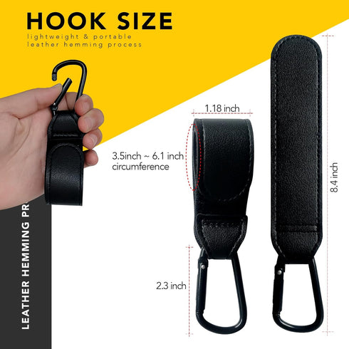 Baby Stroller Hooks for Hanging, 2 PCS Durable Leather Stroller Straps, Stroller Clips for Diaper Bags Pet Carts Grocery Shopping Bags, Mommy Hook...