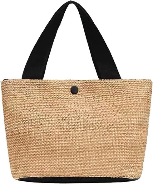 Straw Beach Bag,Women Straw Summer Purse Woven Mini Handbags Straw Tote Bag with Lining Pockets for Daily Use Beach Travel...
