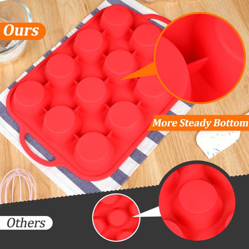 CAKETIME Silicone Muffin Pan with Metal Reinforced Frame Regular Size Muffin Pan with Handle Easy to Move 12 Cups for Baking Nonstick Muffin Tin B...