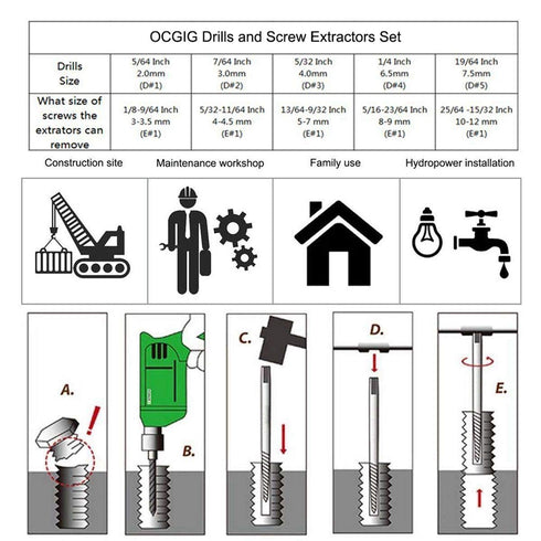 OCGIG 11 PCS Damaged Broken Screw Extractor Drill Bit Bolt Stud Remover Tool Kit Set...