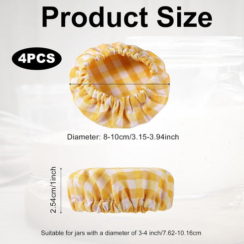 4pcs Cloth Covers for Sourdough Starter Jar, Plaid Cotton Cloth Cheese Bread Fermentation Jar Covers Elastic Unbleached Reusable Cloth lid Cover S...