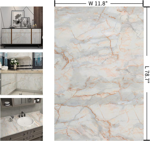 Blue Gold Marble Contact Paper for Countertops Waterproof Removable Wallpaper Peel and Stick Granite Contact Paper 11.8"x78.74" Marble Wall Paper ...