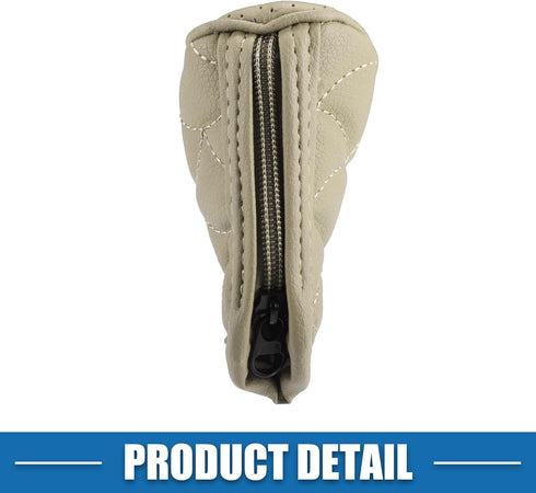 Car Shift Knob Cover Universal Vehicle Interior Shift Gear Cover Trim Accessories Zipper Style Decorative Faux Leather Beige...