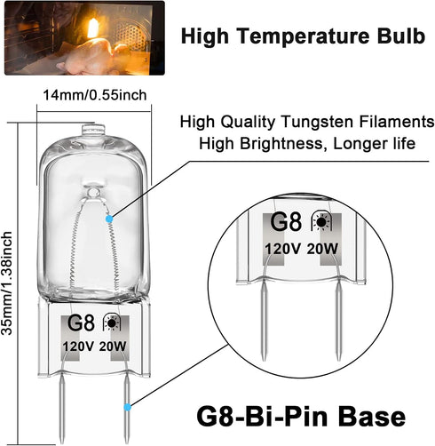Microwave Light Bulb for GE Samsung Kenmore Maytag Elite Over The Stove Range Microwave Oven, Night Light/Stove Light Bulb G8 120V 20W Under Micro...