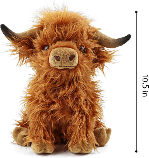Cute Highland Cow Stuffed Animal,10.5 inches Two Color Realistic Cow Plush Toy,Animal Cattle Plush Farm Toy,Farm Plushie Christmas Birthday Presen...
