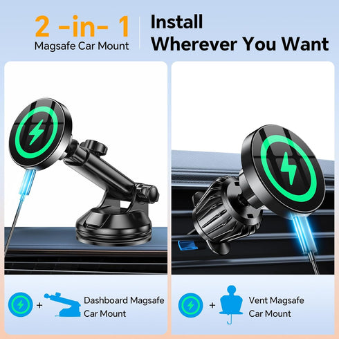 for iPhone MagSafe Car Mount Charger iPhone Wireless Car Charger Mount?Magnets+ Suction Cup?Windshield Magnetic Phone Holder Car Magsafe Accessori...