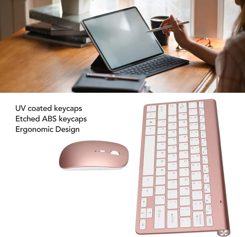 Keyboard mouse set , 2.4G , 78 keys, USB thin etched keycaps, mute , ergonomic design, QWERTY, for PC, laptop(Rose gold)...