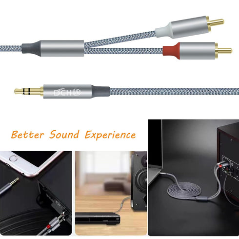 3.5mm to RCA Audio Cable 4ft 2 Male RCA Aux Cord Adapter Headphone Jack Y Splitter for Speaker Stereo Car Subwoofer TV MP3 Laptop Amplifier with N...
