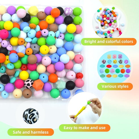 203 Pieces Silicone Bead Kit - DIY Focal Beads for Pens Making Bulk - Pen Beads for Beadable Pens & Keychains Making - Loose Round Beads Bulk for ...