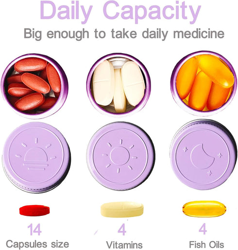 Extra Small Single Pill Box for Purse (3 Pack), Aluminum Screw Top Pill Container, 3 Times a Day Portable Waterproof Single Pill Case for Vitamins...